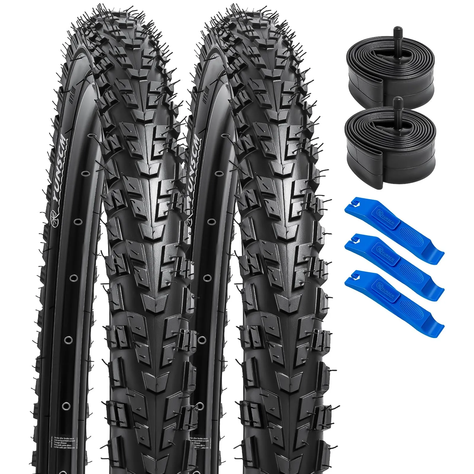 YUNSCM 2-PCS 26' Bike Tires & Tubes 26x1.95/57-559 60TPI Schrader Valve for Mountain Biking