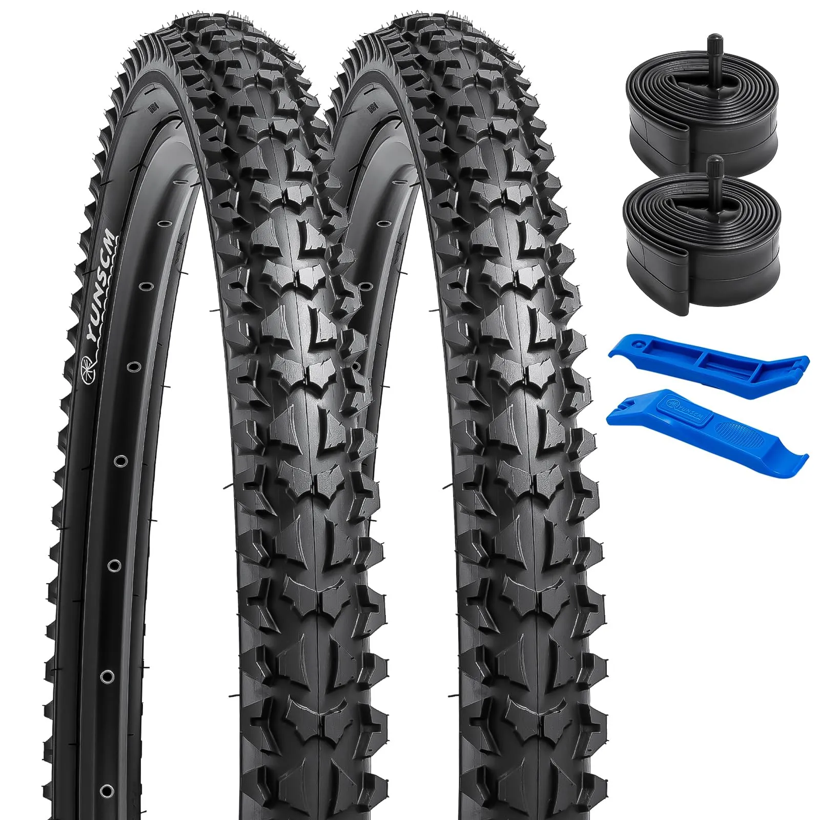 YUNSCM 2-PCS 26' Bike Tires & Tubes Set, 26x2.125, Compatible with Mountain/Off-Road Bikes