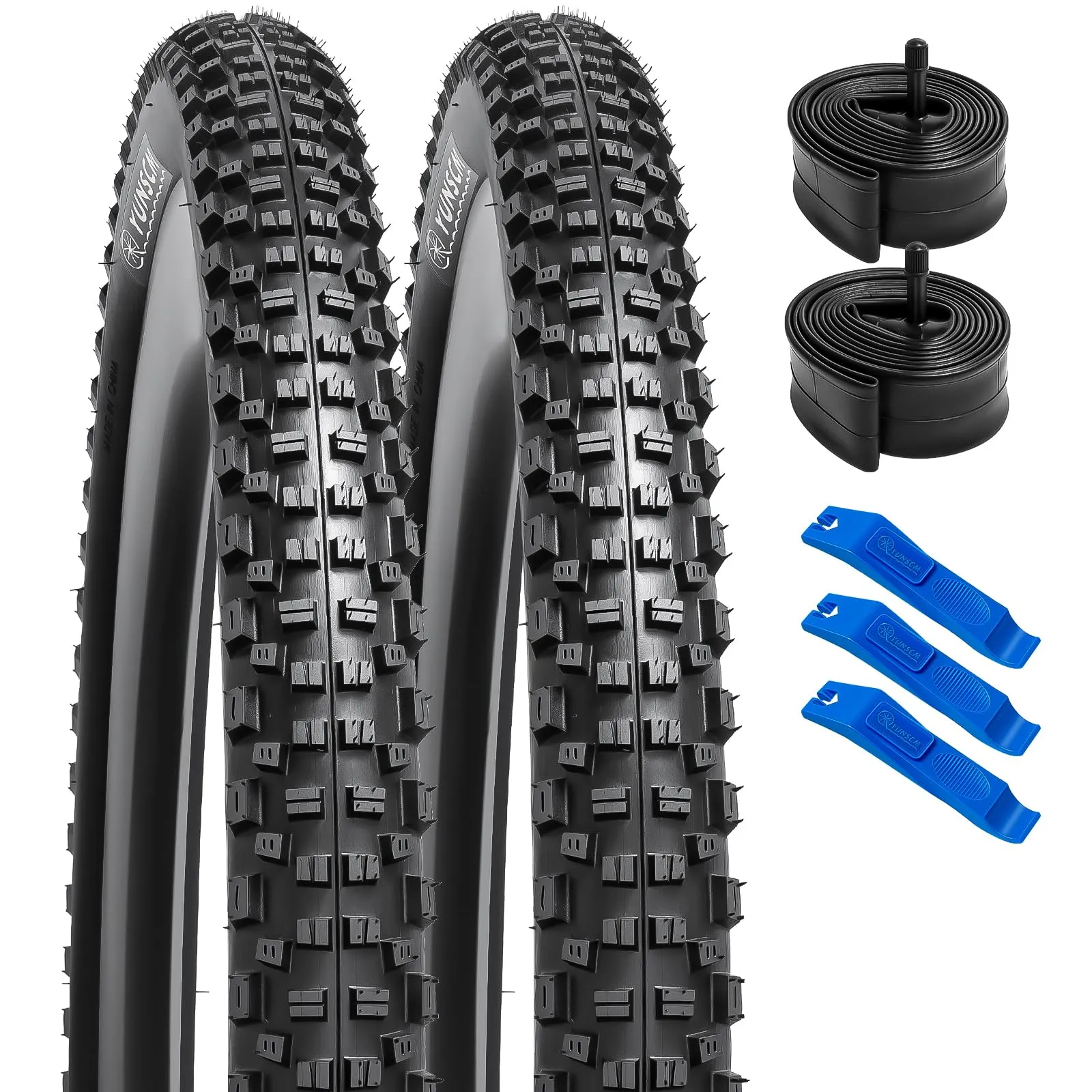 YUNSCM 2-PCS 26' Mountain Bike Tires 26x2.25 with Tubes and Rim Strips for Off-Road Adventures
