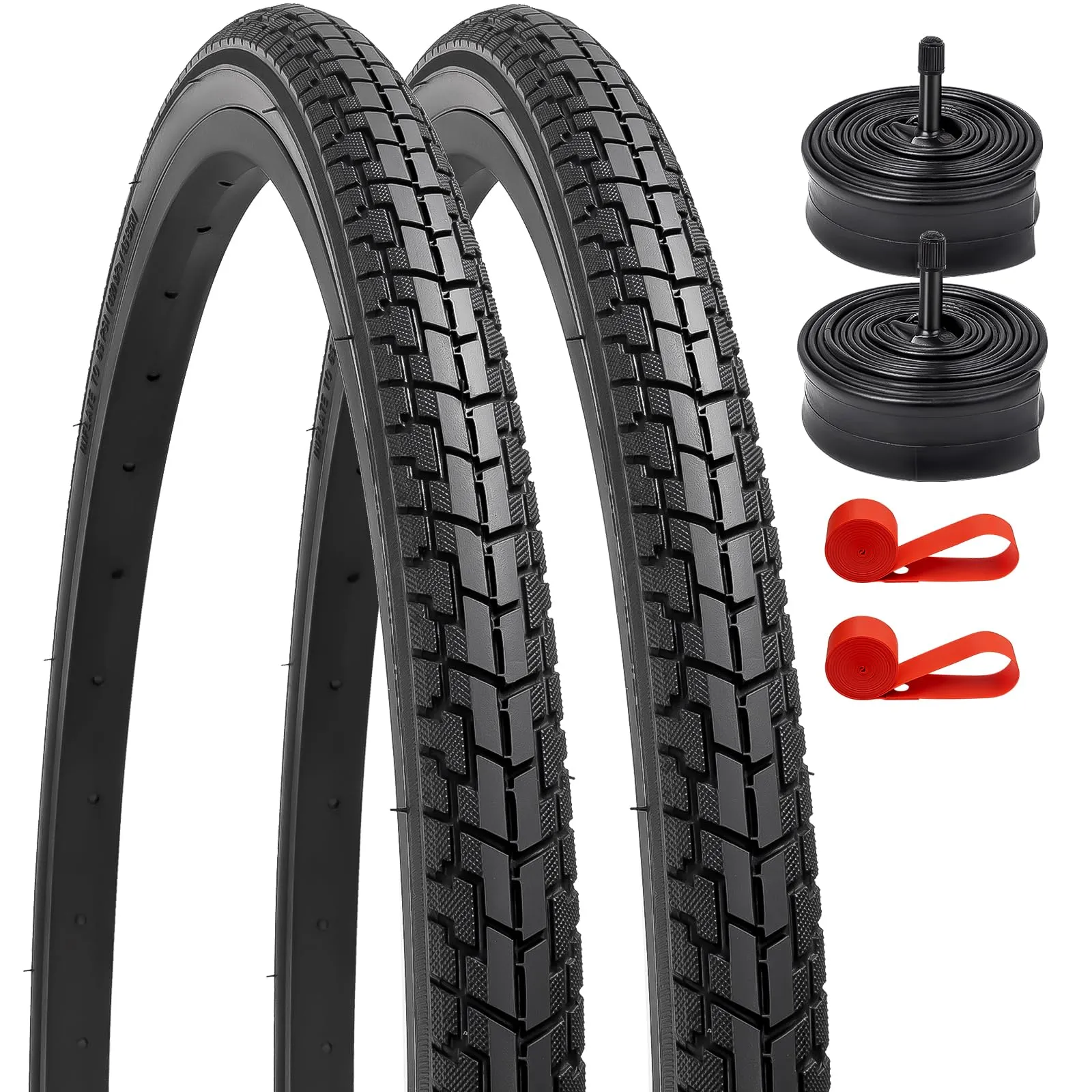 YUNSCM 2-PCS 27' Bike Tires 27X1 3/8 with Tubes & Rim Strips - Durable & Smooth Urban Riding