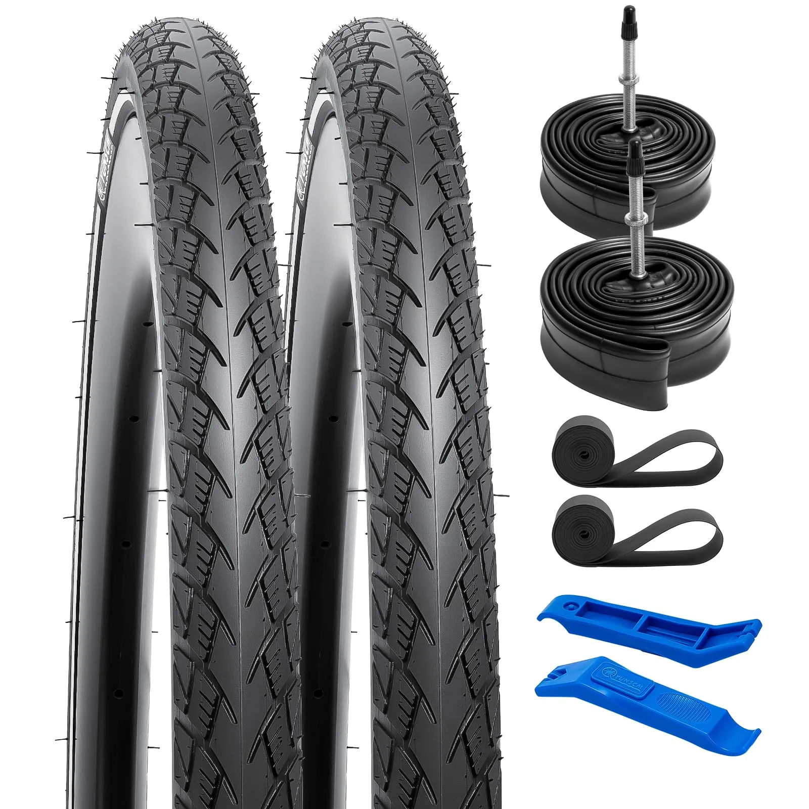 YUNSCM 2-PCS 700C Bike Tires 700x32C with Presta Valve Tubes & Rim Strips for Urban Cycling