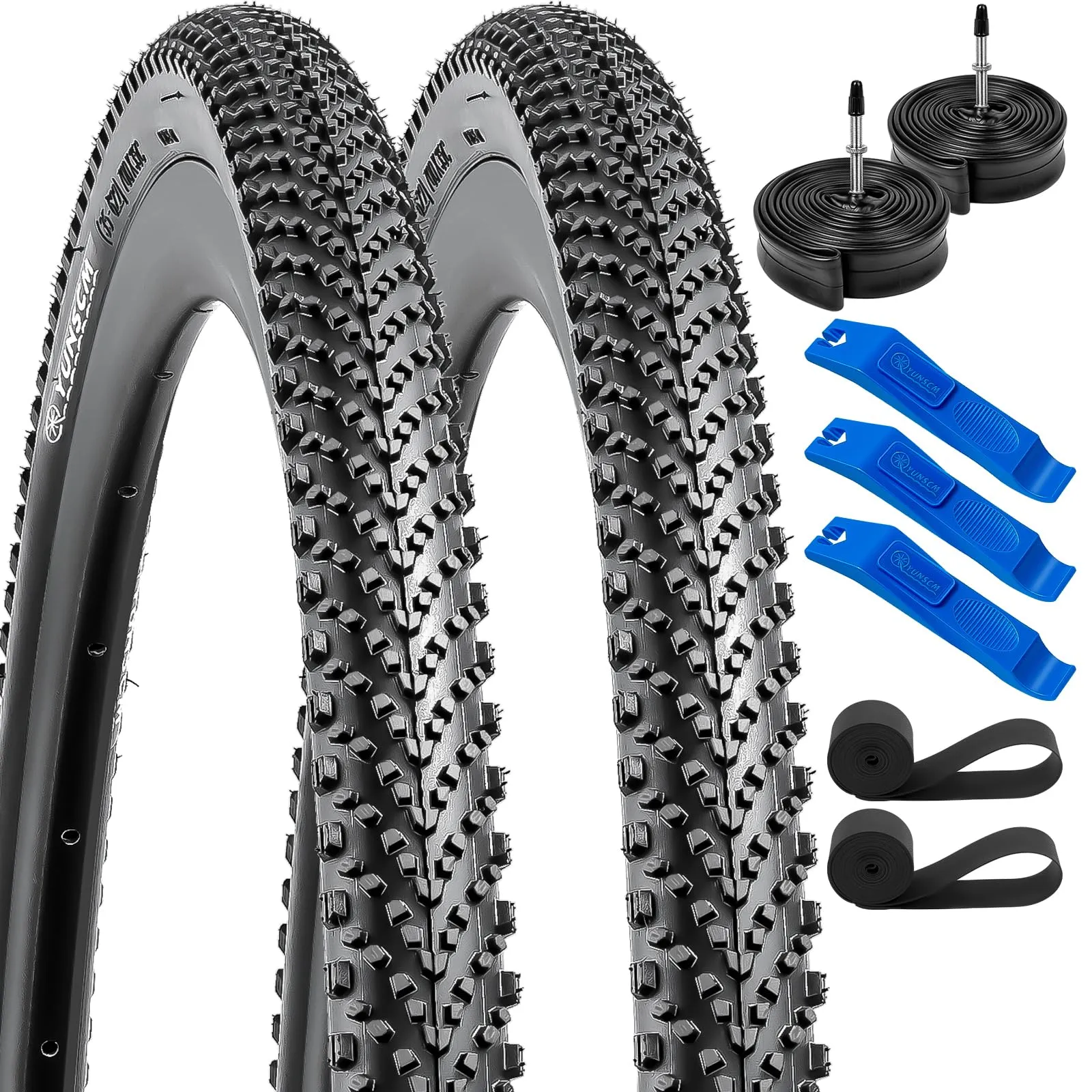 YUNSCM 2-PCS 700C Bike Tires 700x35C with Heavy Duty Tubes & Rim Strips for 700x33-37C Bikes