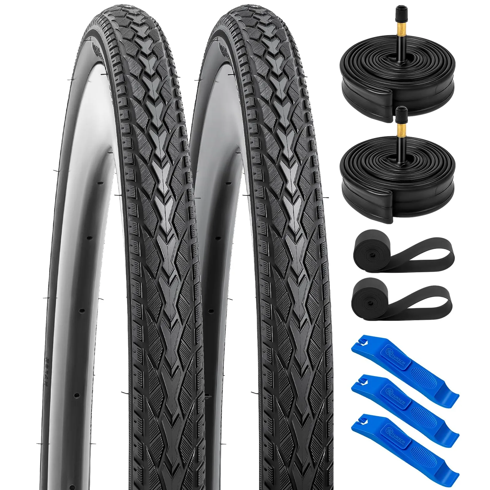 YUNSCM 2-PCS 700C Bike Tires 700x42C/44-622 with Tubes & Rim Strips for Smooth Urban Riding
