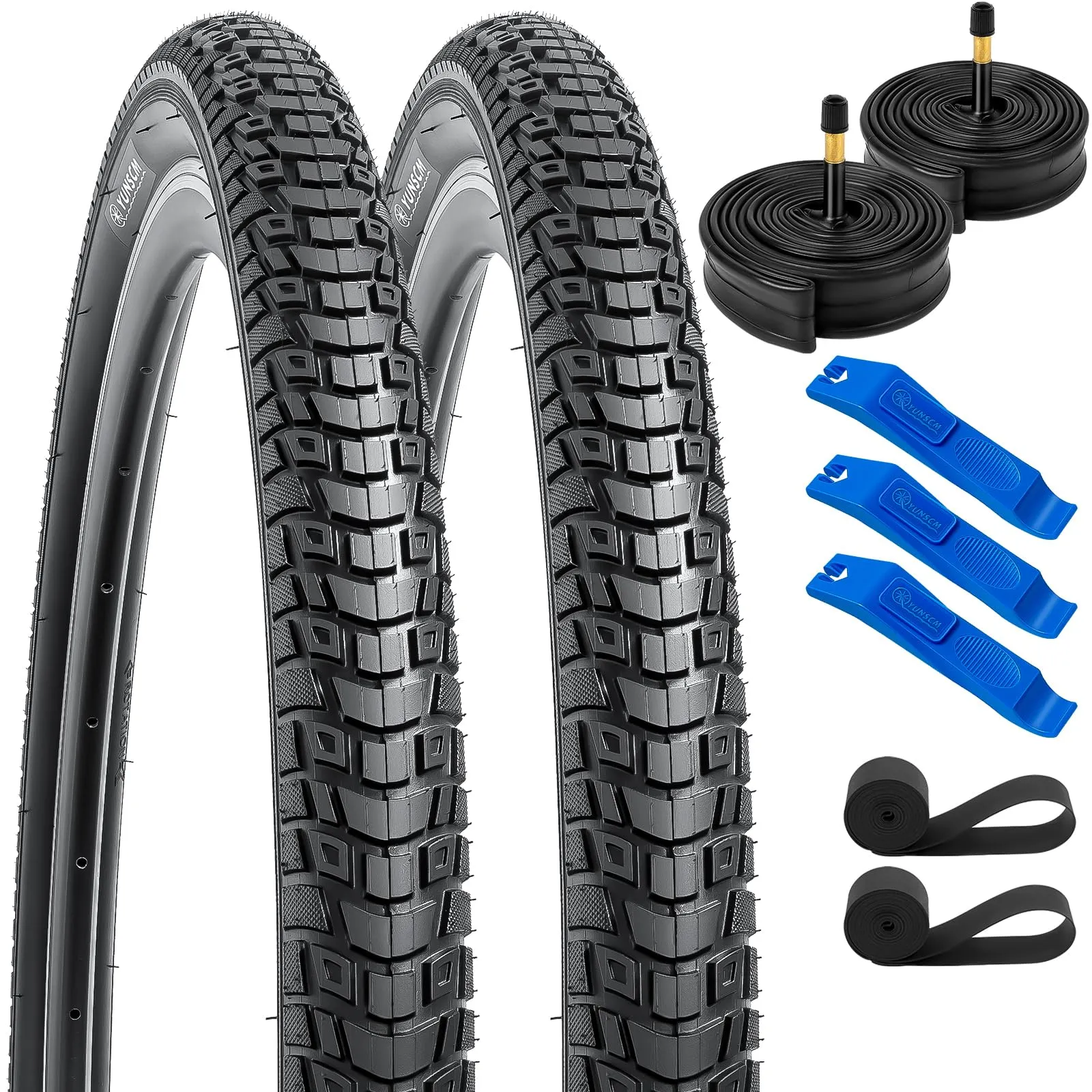 YUNSCM 2-PCS 700C Bike Tires 700x45C/47-622 with Tubes & Rim Strips - Durable Urban Riding