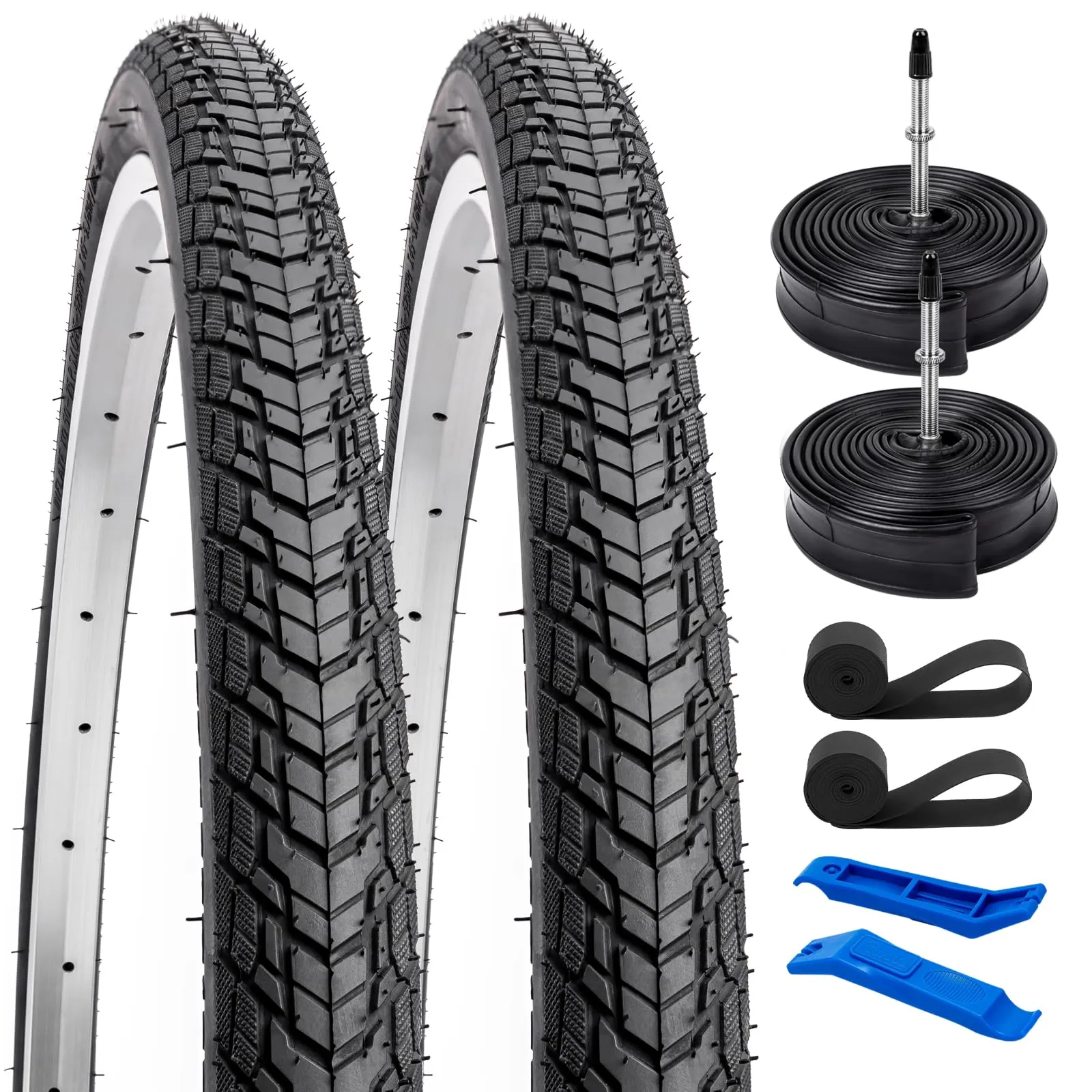YUNSCM 2-PCS 700C Bike Tires and Heavy Duty Tubes - 700x35C with Presta Valve, 2 Rim Strips