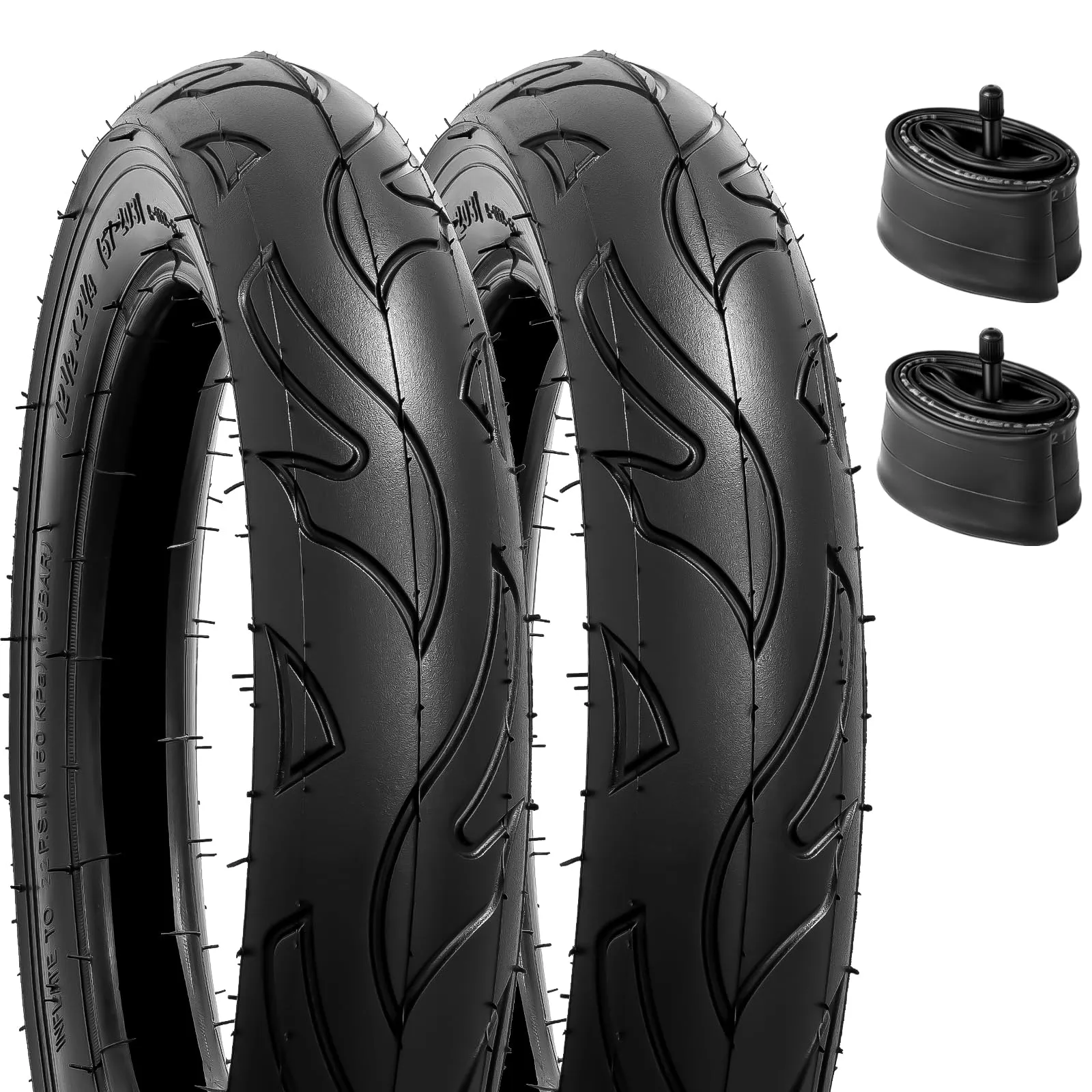 YUNSCM 2-Piece 12.5' Bike Tires & Tubes Set, 12 1/2x2 1/4 (57-203) with Schrader Valves & Rim Strips