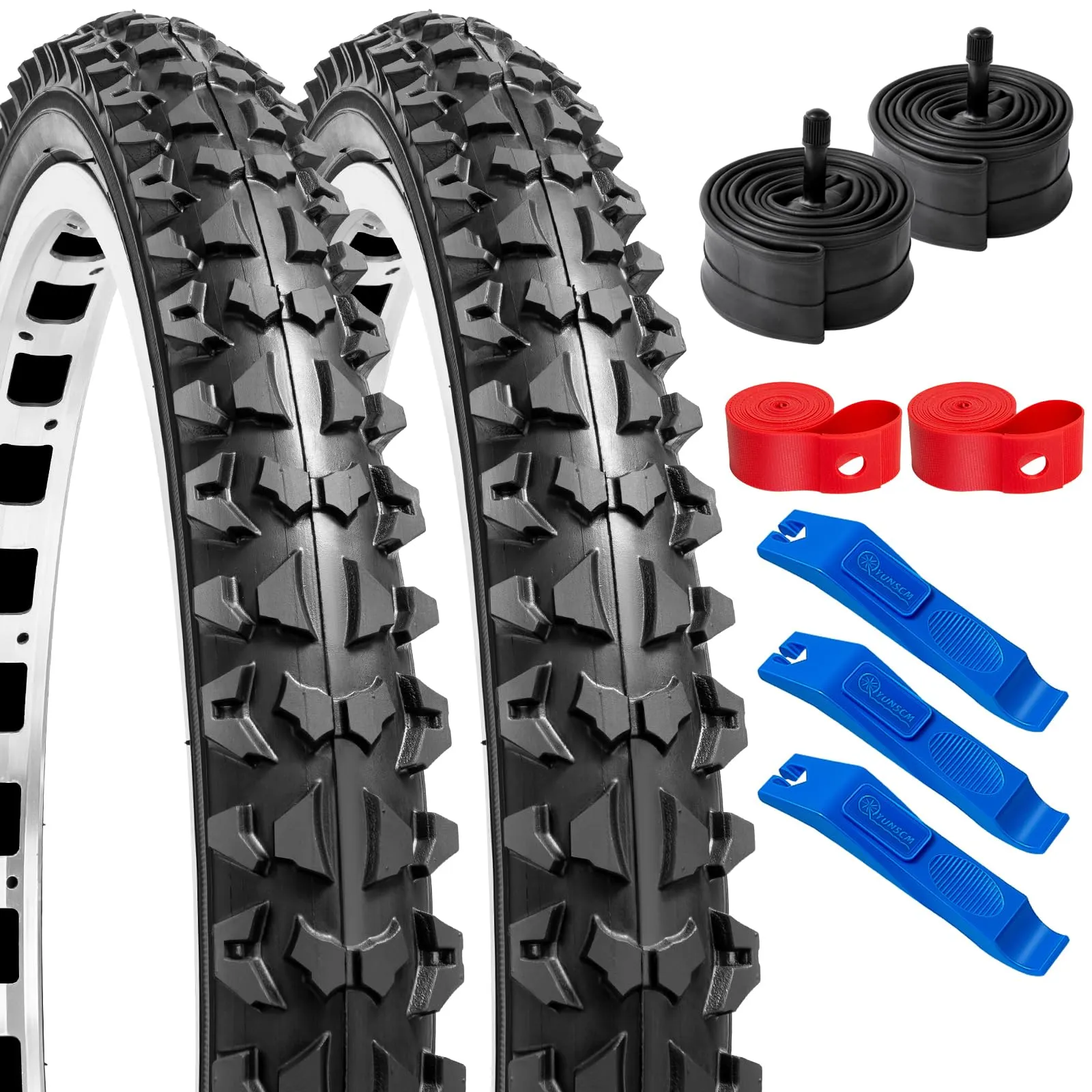 YUNSCM 2-Piece 18' Bike Tires 18x2.10 & Tubes with Rim Strips for Mountain/Off-Road Cycling