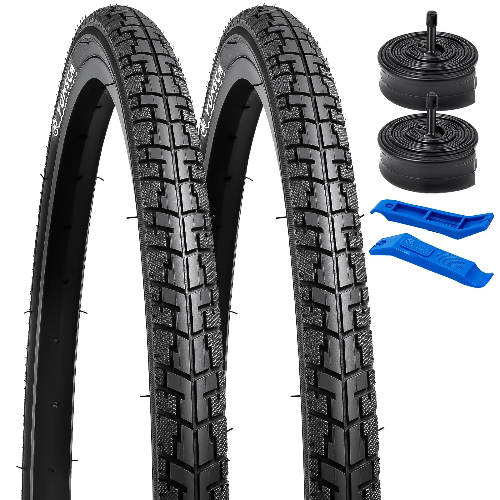 YUNSCM 2-Piece 24'x1 3/8' Bike Tires with Heavy Duty Tubes and Rim Strips for Smooth City Riding