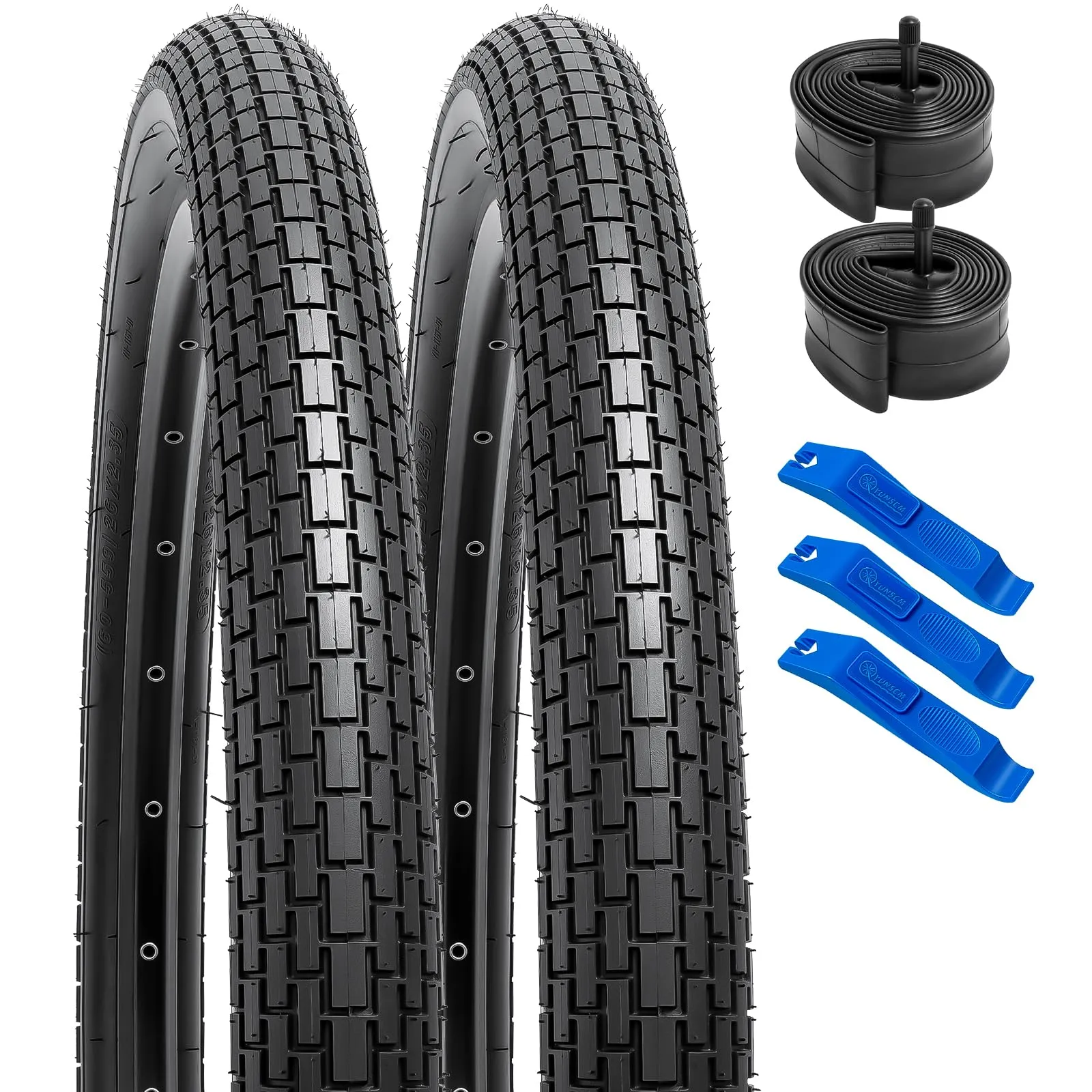 YUNSCM 2-Piece 26' Bike Tires 26 x 2.35 with Tubes, Schrader Valve - Quality Assurance Included