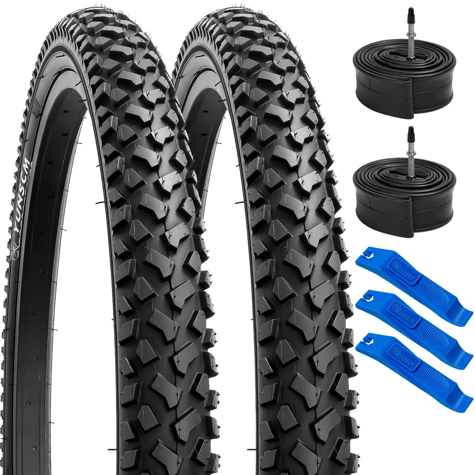 YUNSCM 2-Piece 26' Bike Tires and Tubes Set - 26x2.125, Presta Valve, Durable, Off-Road Compatible