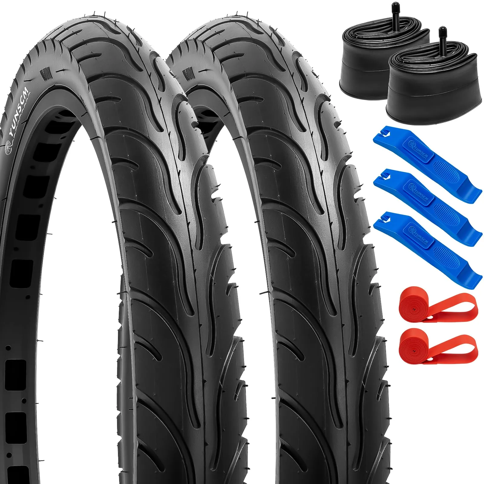 YUNSCM 20' Bike Tires and Tubes Set - 2-Piece with Schrader Valve, Smooth Tread for Urban Riding