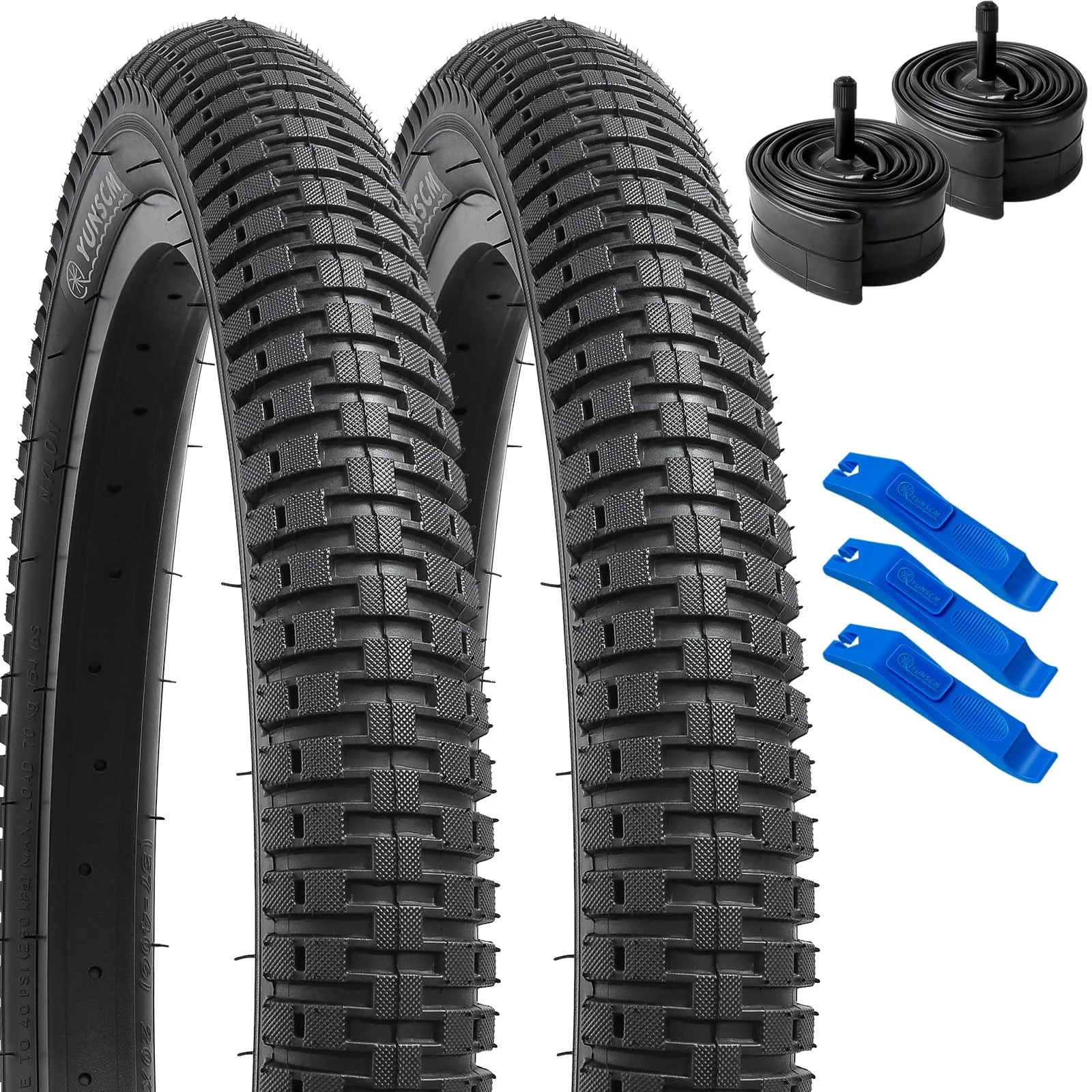 YUNSCM 20x2.125 Bike Tires & Tubes Set - Durable, Foldable, Compatible with 20x1.95 to 20x2.15