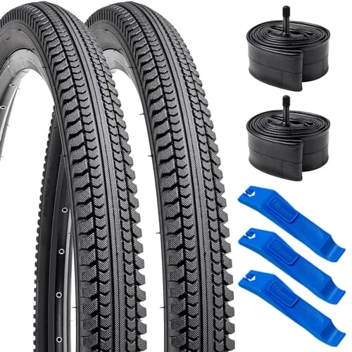 YUNSCM 26' Bike Tires & Tubes - 2-Piece Set, 26x2.125, Schrader Valve, Durable Rubber, Foldable
