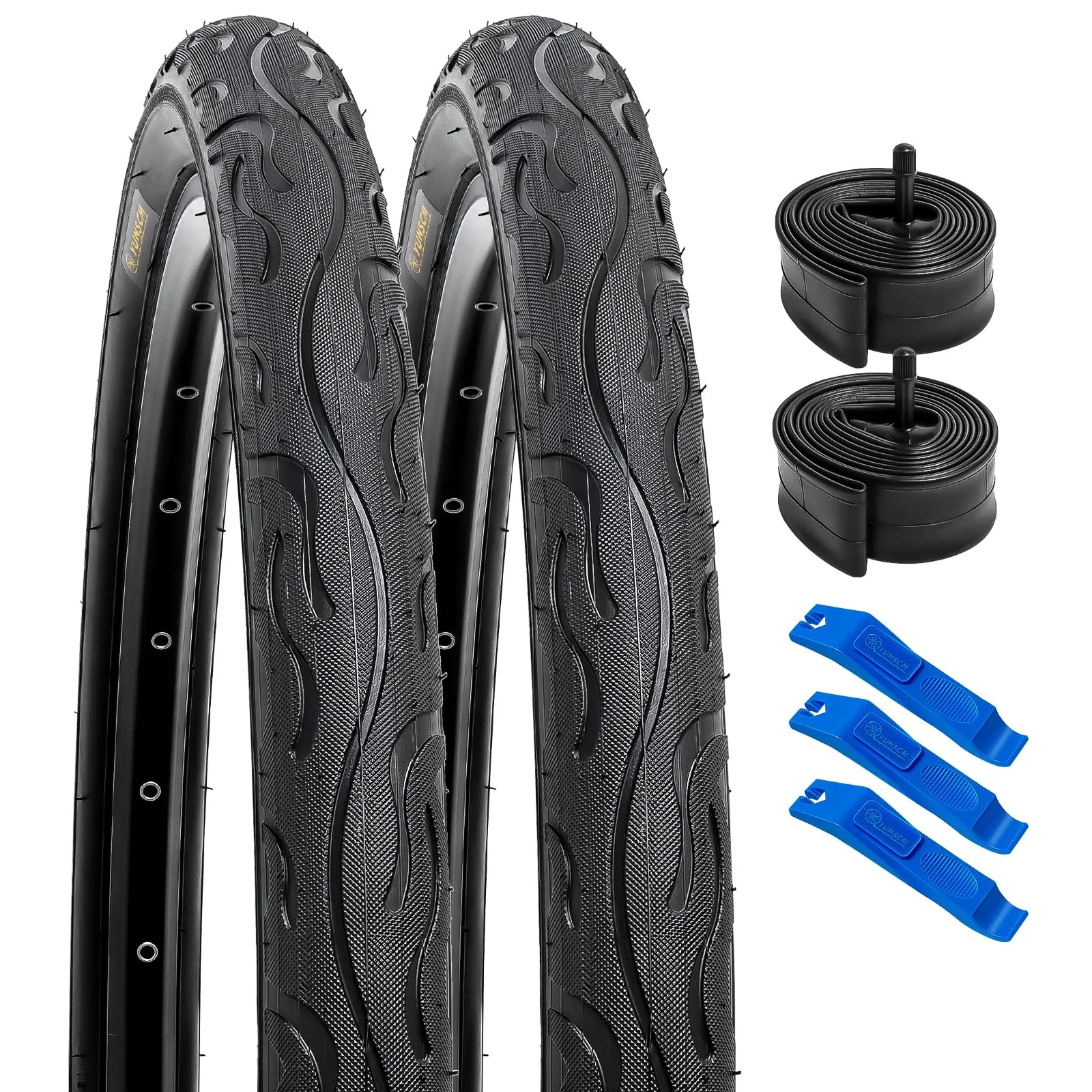 YUNSCM 26' Bike Tires & Tubes Set - 2-Piece 26x2.125, Schrader Valve, Ultra-Durable, Foldable