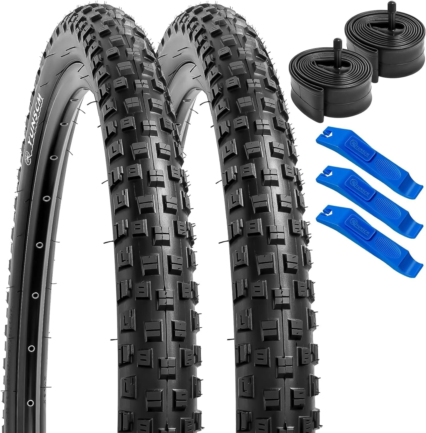 YUNSCM 26' Bike Tires and Tubes Set - 2PCS 26x2.125 with Schrader Valve and Rim Strips for Mountain Bikes