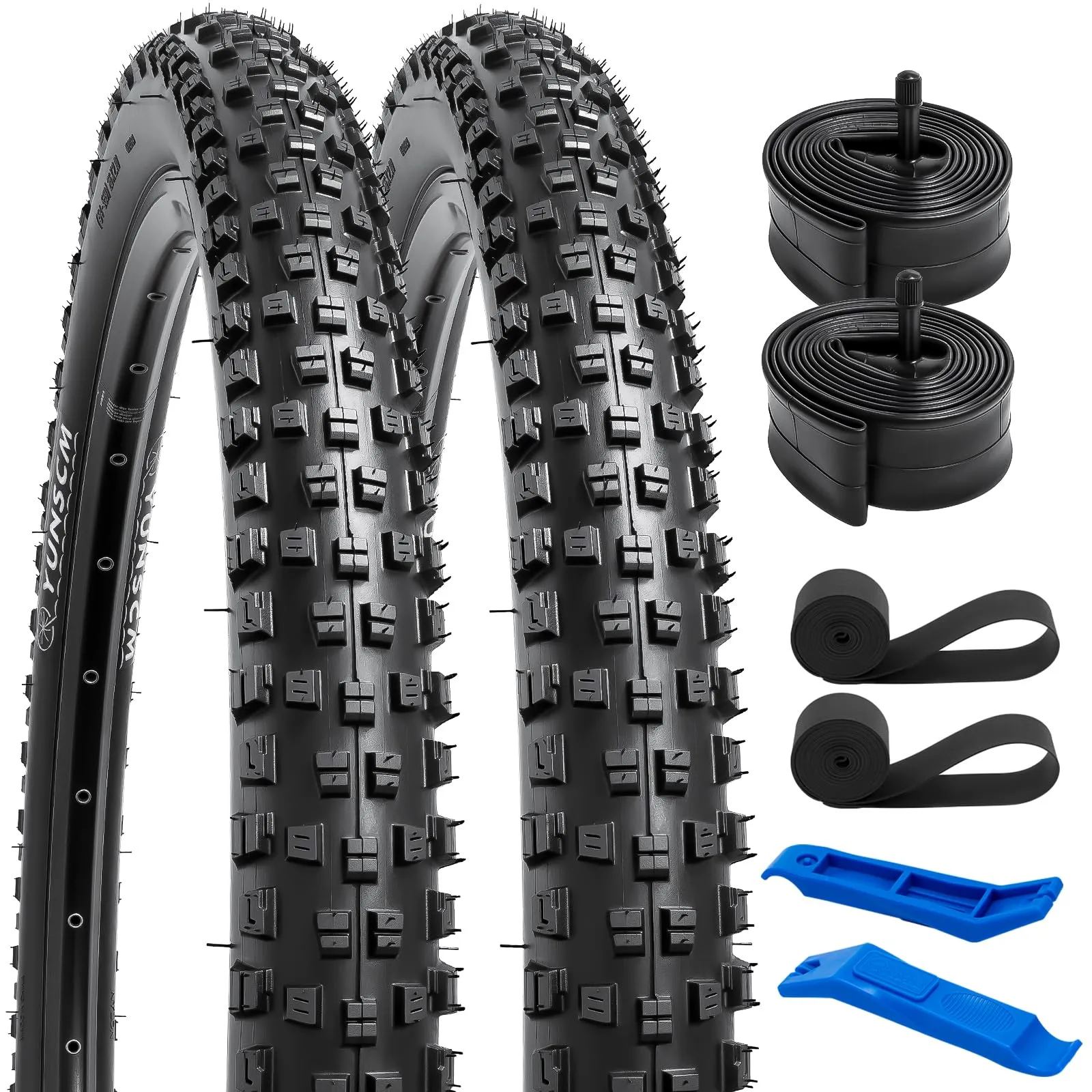 YUNSCM 27.5' Bike Tires and Tubes Set with Schrader Valve, 60TPI, Foldable Design, 2 Rim Strips