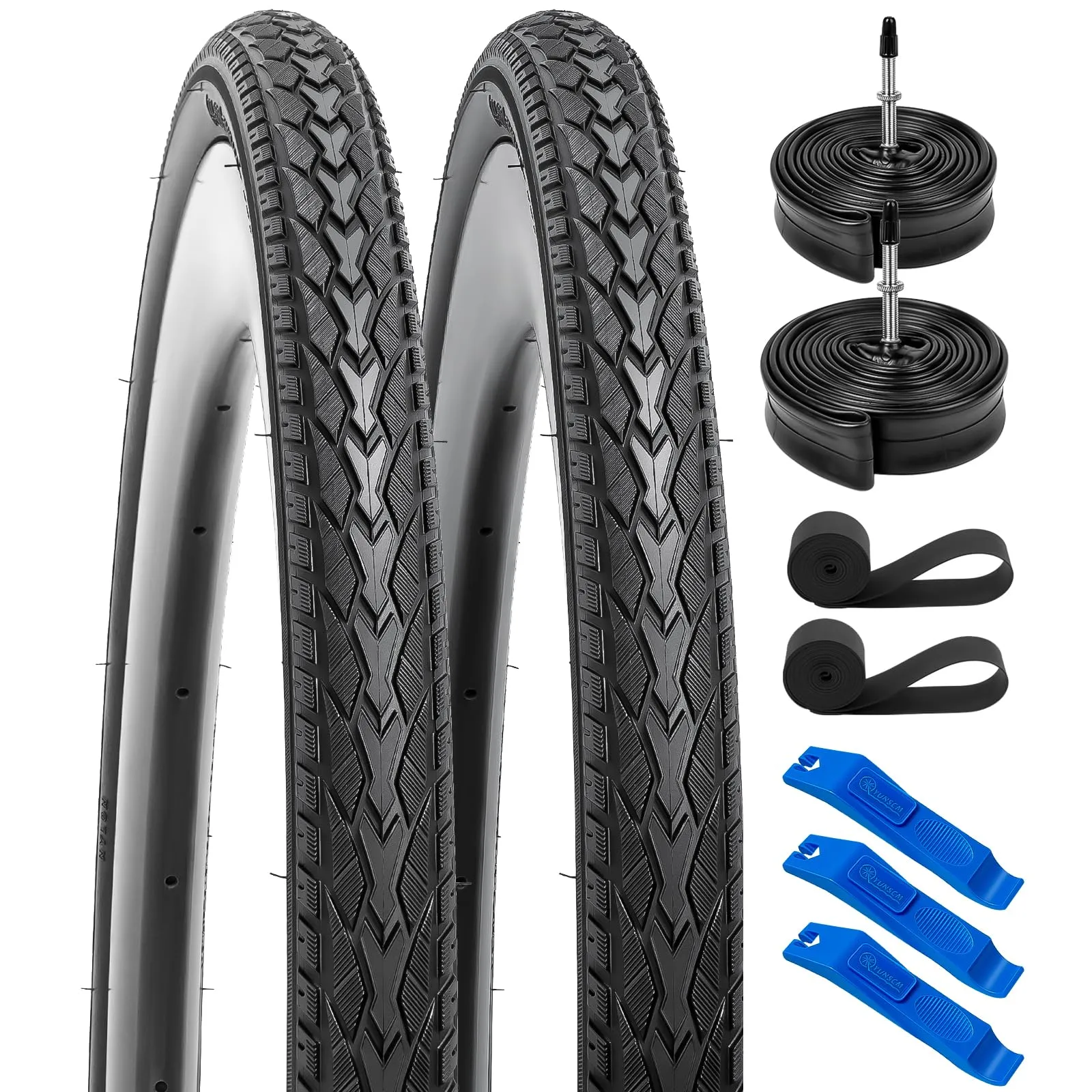 YUNSCM 700C Bike Tires 700 x 42C/44C 60TPI Puncture Proof with Heavy Duty Tubes & Rim Strips