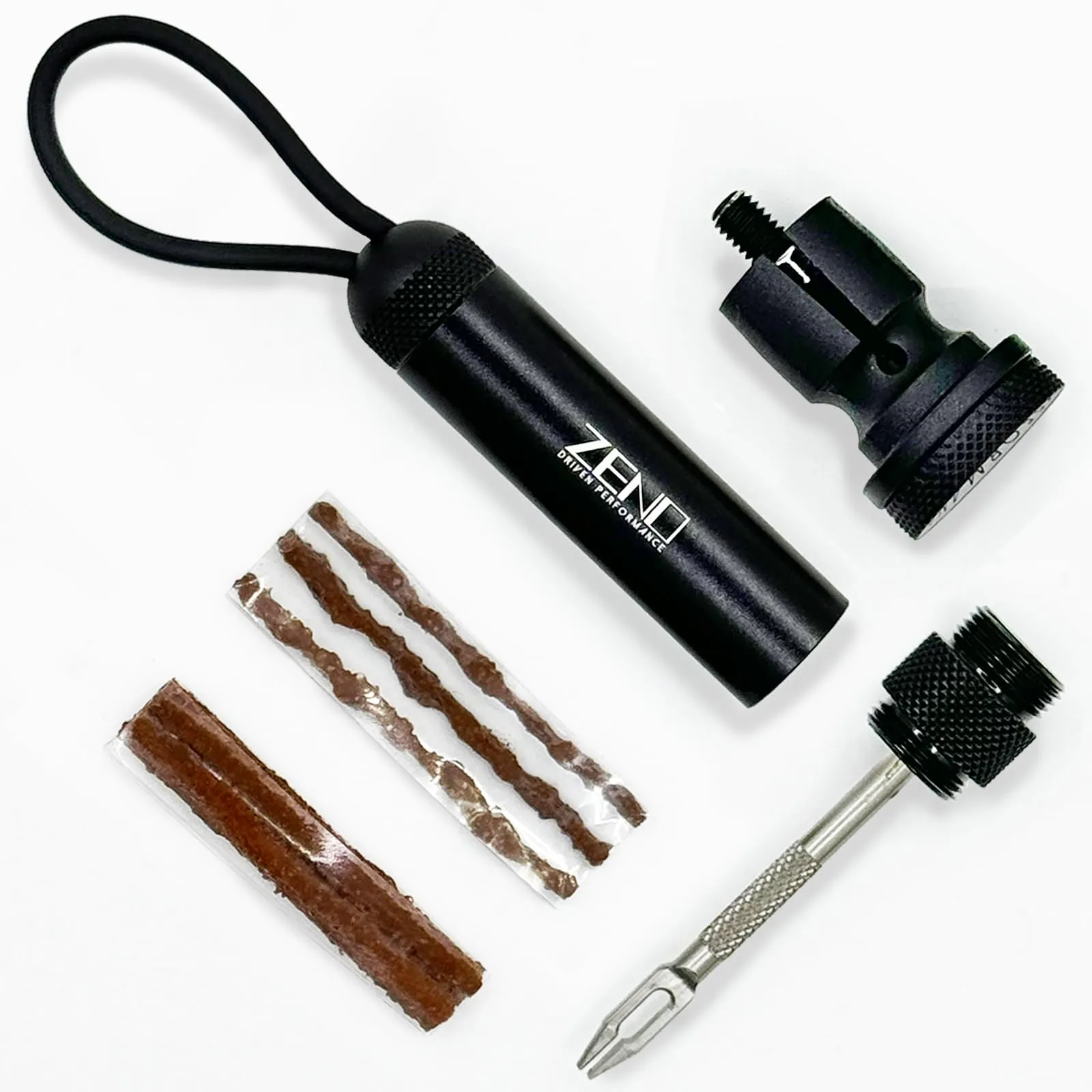 Zeno Tubeless Bike Tire Repair Kit - Handlebar Insert with Storage Canister, Plugger Tool & Plugs