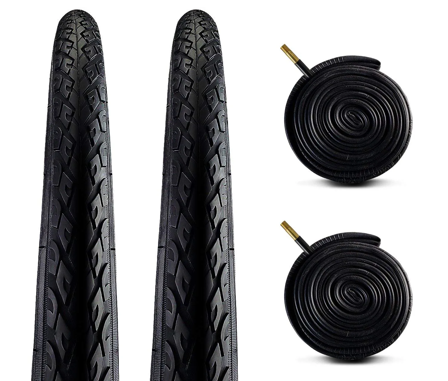 Zol Bundle 2 Pack Velocita 700x38c Road Hybrid Bike Tires with 48mm Schrader Valve Tube